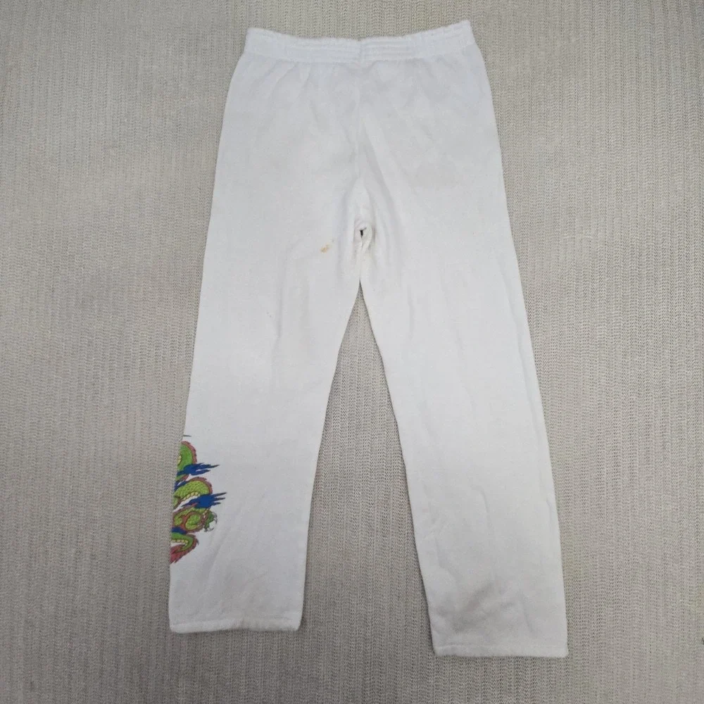 Vintage Sweatpants Youth 14 White Dragon Graphic Knit Elastic Waist Lounge Pants